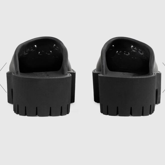 Gucci Platform Perforated GG Sandal Lug Sole Rubber Slides Closed Toe Black - Picture 4 of 16